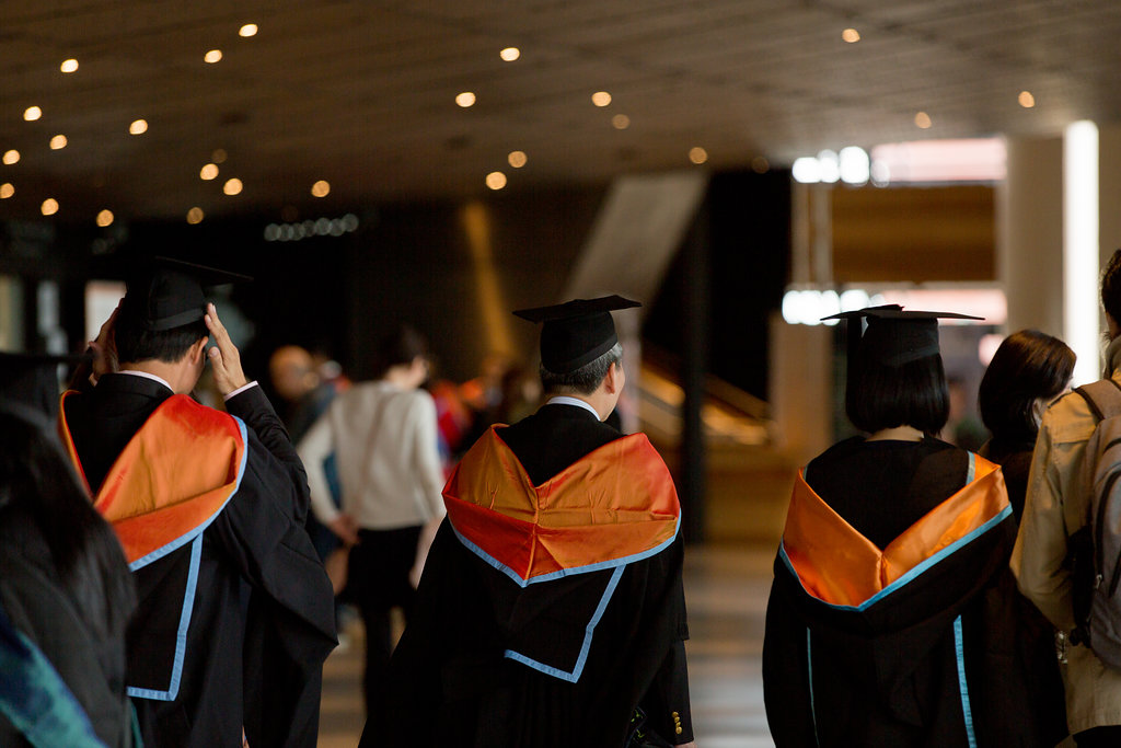 Graduates getting ready for their ceremony