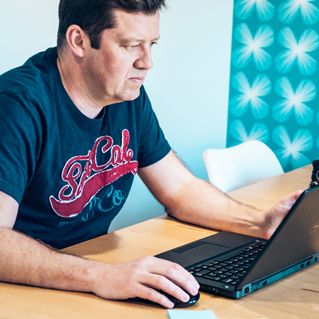 Man studying on a laptop