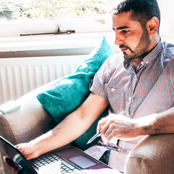 Arden University student studying online at home