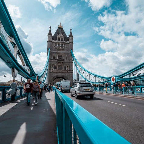 Car over London bridge